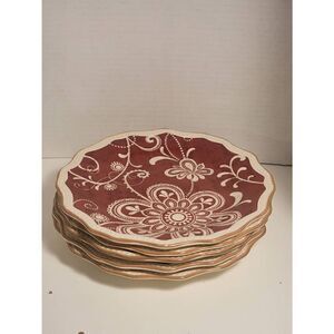 Pier 1 Imports Red White Maribeth Scalloped Ironstone Salad Plates Set Of 5
